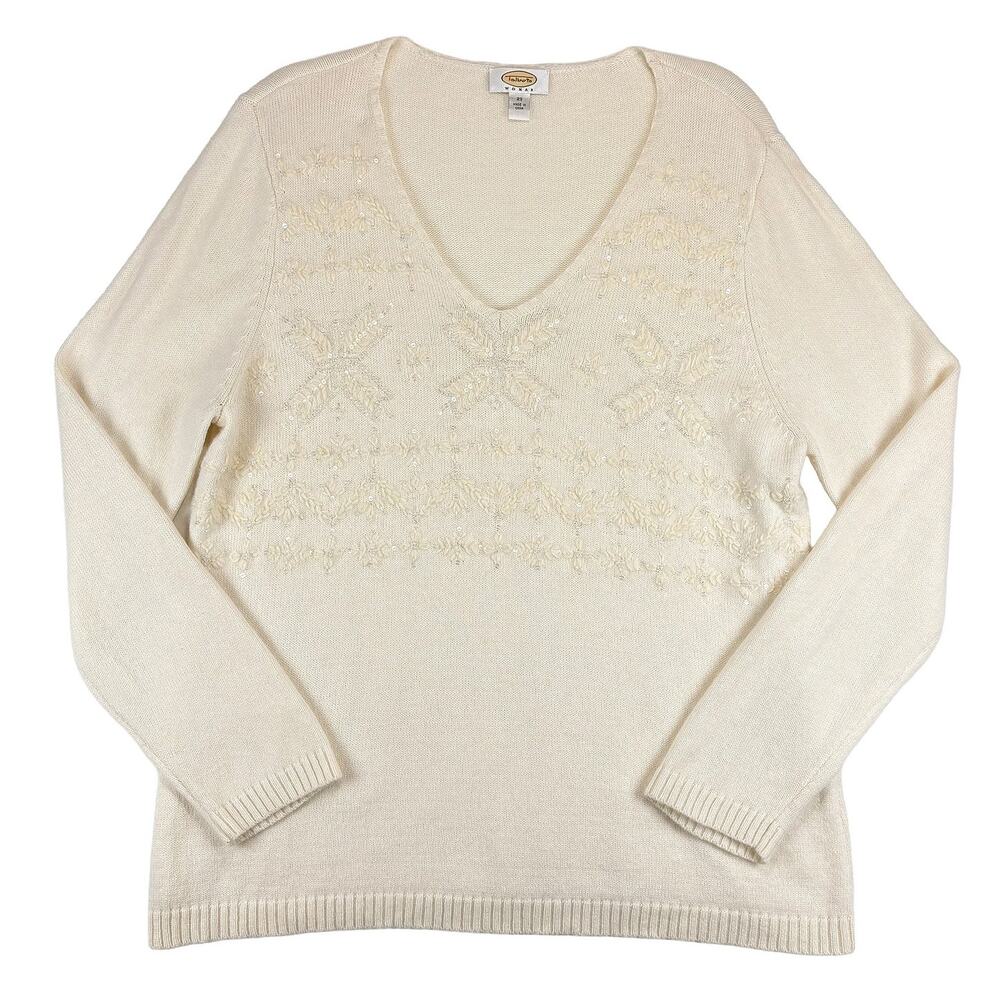 Talbots Woman Snowflake Sweater Women 2X Ivory Beaded Holiday Winter Wool Blend